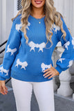 Casual Street Bow Weave Contrast O Neck Sweaters(4 Colors)