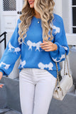 Casual Street Bow Weave Contrast O Neck Sweaters(4 Colors)