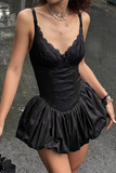 Sexy Solid Color Lace Zipper V Neck Sling Dresses