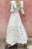 Elegant Lace Patchwork Half A Turtleneck Waist Skirt Dresses