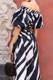 Sexy Street Striped Print Without Belt Contrast Off Shoulder A Line Dresses(No Belt)