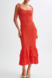 Sexy Solid Color Hollow Out Ruffle U Neck Sling Dresses