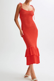 Sexy Solid Color Hollow Out Ruffle U Neck Sling Dresses