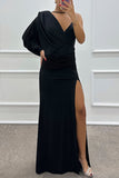 Sexy Prom Slit Ruched Irregular V Neck Evening Dresses(4 Colors)