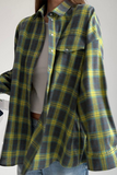 Casual Street Plaid Pocket Buttons Contrast Turndown Collar Blouses(3 Colors)