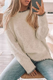 Casual Daily Solid Color Patchwork Contrast O Neck Sweaters(3 Colors)