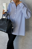 Casual Stripe Buttons Turndown Collar Blouses