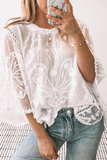 Casual Solid Color Lace O Neck Blouses(5 Colors)