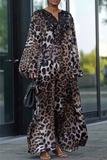 Casual Street Leopard Patchwork V Neck Long Dresses