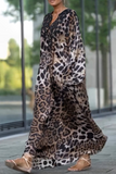 Casual Street Leopard Patchwork V Neck Long Dresses