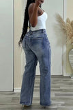 Casual Patchwork Basic High Waist Straight Denim Jeans