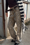 Casual Street Leopard Pocket Patchwork Loose High Waist Straight Full Print Bottoms(No Belt)