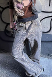 Casual Street Leopard Pocket Patchwork Loose High Waist Straight Full Print Bottoms(No Belt)