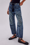 Casual Patchwork Pocket Mid Waist Straight Denim Jeans