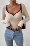 Casual Daily Solid Color Contrast V Neck Tops(5 Colors)