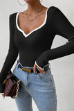 Casual Daily Solid Color Contrast V Neck Tops(5 Colors)