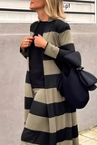 Casual Street Stripe Patchwork Contrast Cardigan Collar Long Sleeve Two Pieces