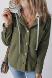 Casual Daily Draw String Buttons Patchwork Contrast Hooded Tops(7 Colors)