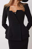 Elegant Buttons Ruffle Square Neck Long Sleeve Two Pieces