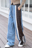 Casual Leopard Print Patchwork High Waist Straight Denim Jeans