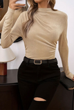 Casual Solid Color Ruched Mandarin Collar Tops