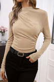 Casual Solid Color Ruched Mandarin Collar Tops