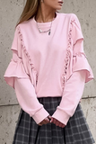 Casual Solid Color Ruffle O Neck Hoodies