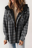 Casual Plaid Pocket Fluffy Contrast Hooded Outerwear(7 Colors)