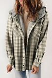 Casual Plaid Pocket Fluffy Contrast Hooded Outerwear(7 Colors)