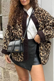 Casual Street Leopard Pocket Patchwork Fluffy O Neck Outerwear