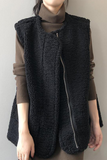 Casual Pocket Patchwork Fluffy O Neck Waistcoats