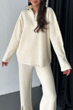 Casual Pocket Slit Zipper Potholes Turndown Collar Long Sleeve Two Pieces(3 Colors)