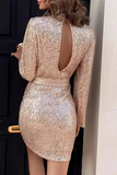 Sexy Party Sequins Lace Up Backless O Neck A Line Dresses