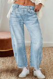 Casual Distressed Contrast Mid Waist Denim Jeans