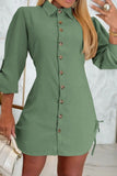 Casual Lace Up Buttons Turndown Collar Shirt Dresses(7 Colors)