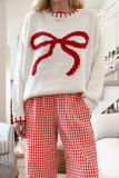 Casual Bow Weave Contrast O Neck Sweaters