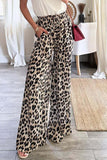 Casual Leopard Pocket Lace Up Loose High Waist Wide Leg Full Print Bottoms