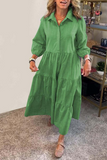 Casual Buttons Ruffle Turndown Collar A Line Dresses(6 Colors)