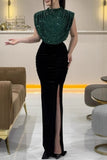 Sexy Prom Sequins Slit Sequined Half A Turtleneck Evening Dresses(3 Colors)