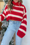 Casual Stripe Weave Contrast Turtleneck Sweaters