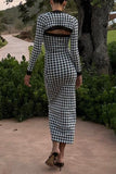 Sexy Plaid Contrast Strapless Long Sleeve Two Pieces