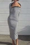 Sexy Plaid Contrast Strapless Long Sleeve Two Pieces