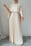 Elegant Irregular Pleated O Neck Long Dresses(3 Colors)