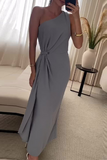 Sexy Ruched Irregular Sloping Shoulder Long Dresses