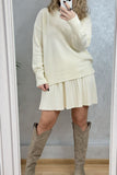 Elegant Patchwork Pleated O Neck Long Sleeve Two Pieces