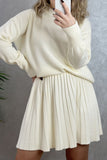 Elegant Patchwork Pleated O Neck Long Sleeve Two Pieces