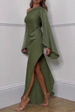 Elegant Slit Irregular Sloping Shoulder Long Dresses