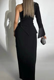 Elegant Buttons Slit Irregular Sloping Shoulder Long Sleeve Two Pieces