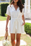 Casual Pocket Lace Up Turndown Collar Loose Rompers