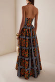 Elegant Floral Print Contrast Halter One Step Skirt Dresses